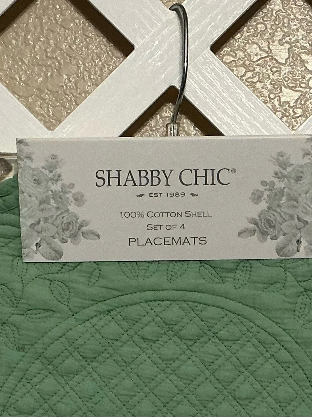 Shabby Chic Light Sage Green Quilted Round Placemat Set of 4